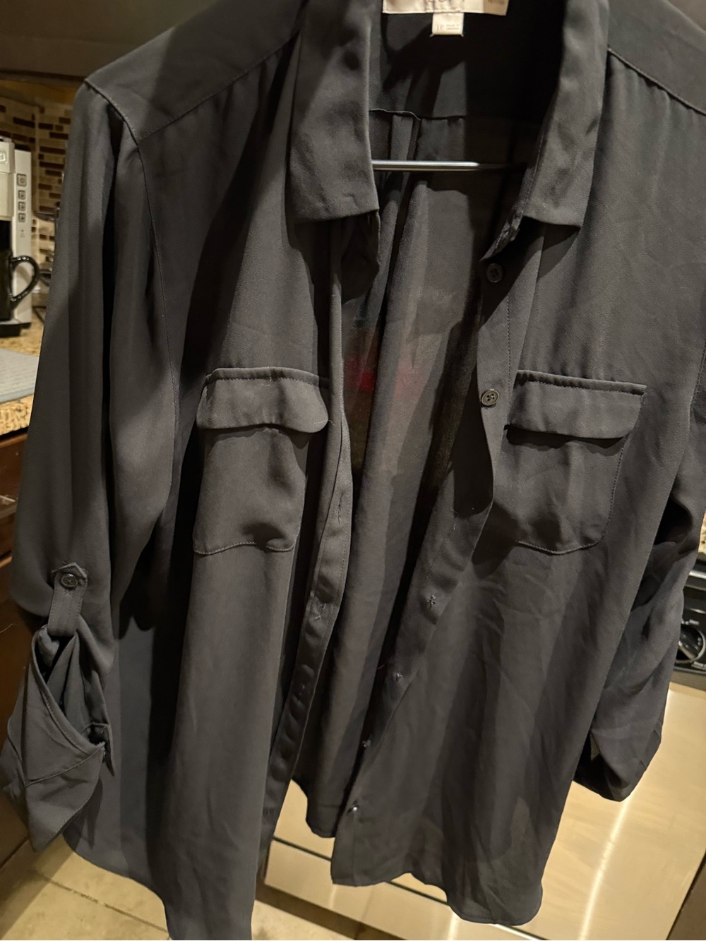 Women’s Silky Black Button-Up Blouse